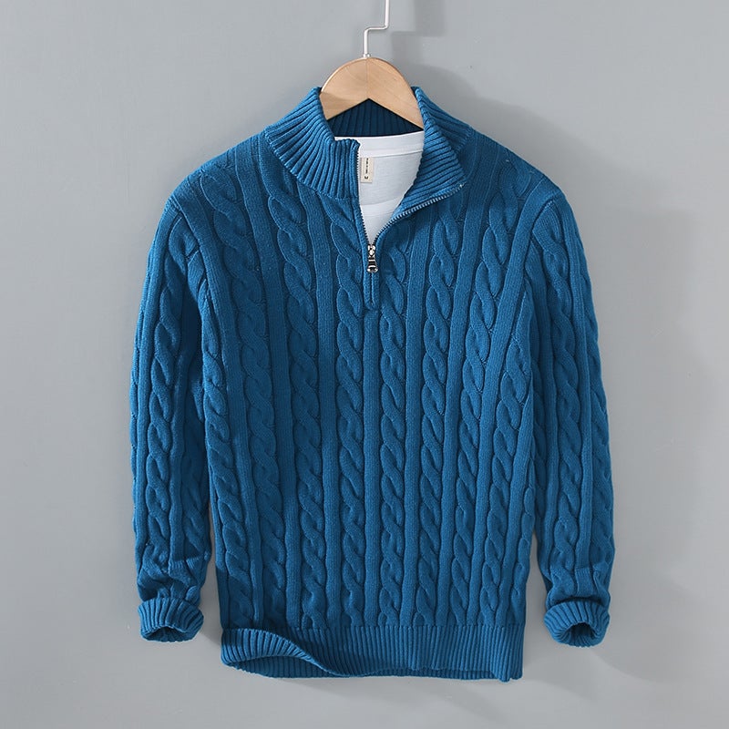8509 autumn and winter new mens warm thick needle turtleneck sweater men twist twist half turtleneck independent station cross-border Amazon denim blue  - Image 2