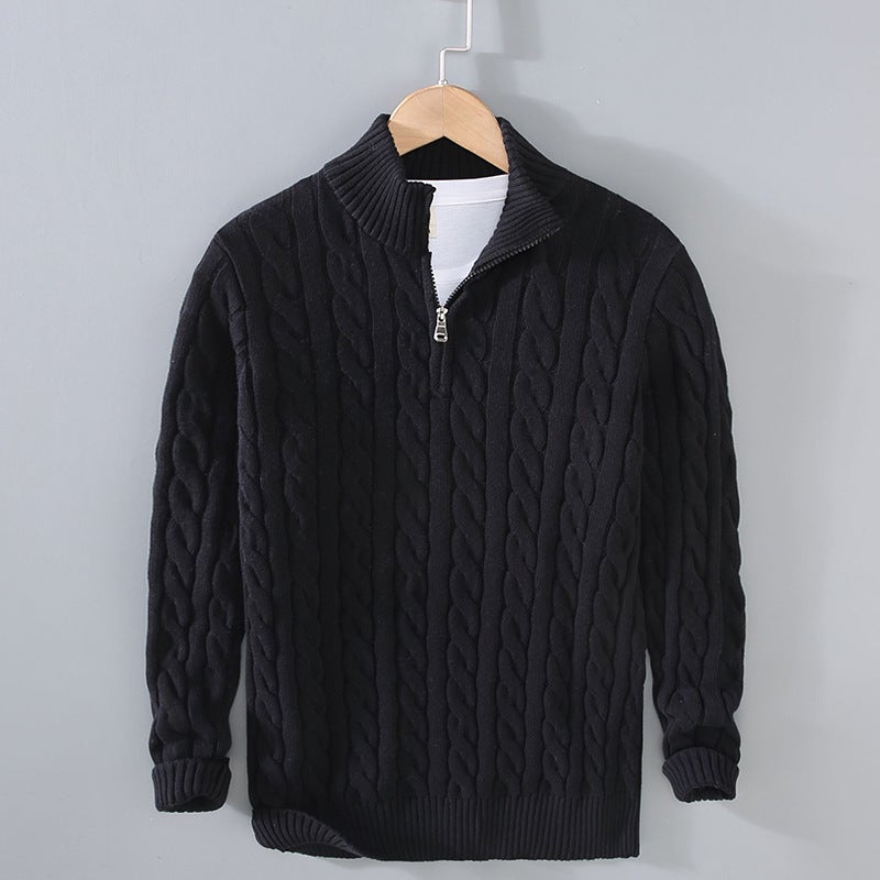 8509 autumn and winter new mens warm thick needle turtleneck sweater men twist twist half turtleneck independent station cross-border Amazon denim blue  - Image 5