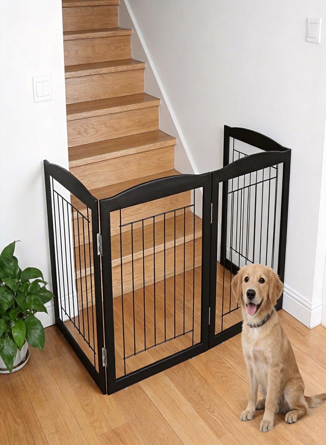 ZJSF Freestanding Foldable Dog Gate for House Extra Wide Wooden Black Indoor Puppy Gate Stairs Doorways Pet Gate Tall Dog Fence 3 Panels Fence - Image 3