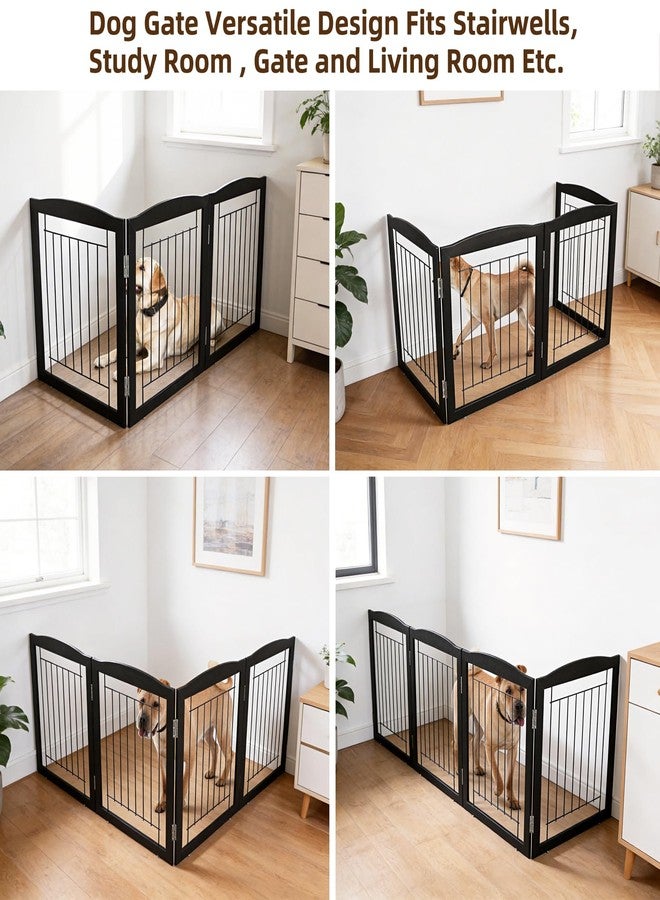 ZJSF Freestanding Foldable Dog Gate for House Extra Wide Wooden Black Indoor Puppy Gate Stairs Doorways Pet Gate Tall Dog Fence 3 Panels Fence - Image 4