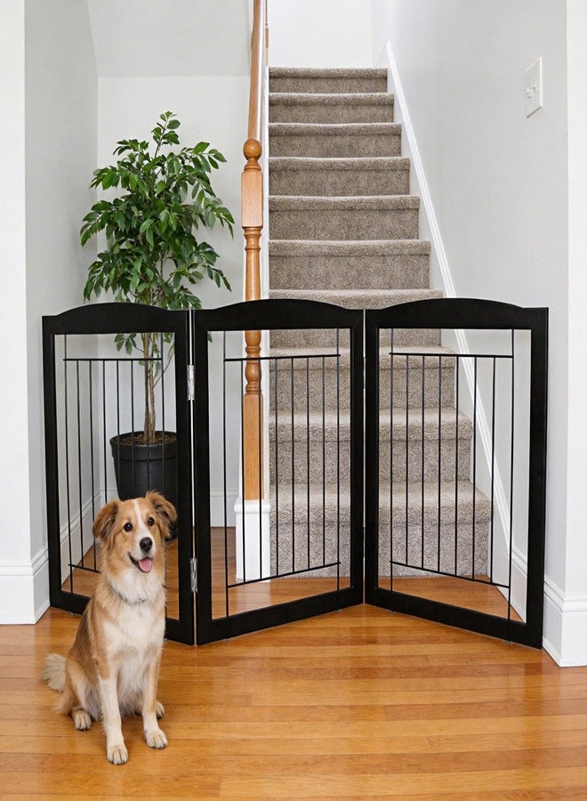 ZJSF Freestanding Foldable Dog Gate for House Extra Wide Wooden Black Indoor Puppy Gate Stairs Doorways Pet Gate Tall Dog Fence 3 Panels Fence - Image 2