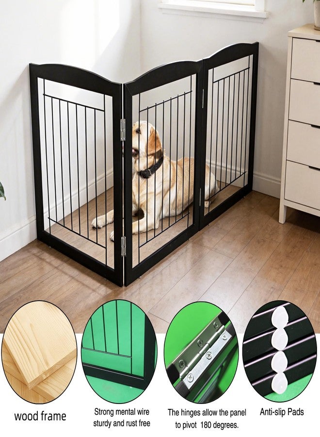 ZJSF Freestanding Foldable Dog Gate for House Extra Wide Wooden Black Indoor Puppy Gate Stairs Doorways Pet Gate Tall Dog Fence 3 Panels Fence - Image 5