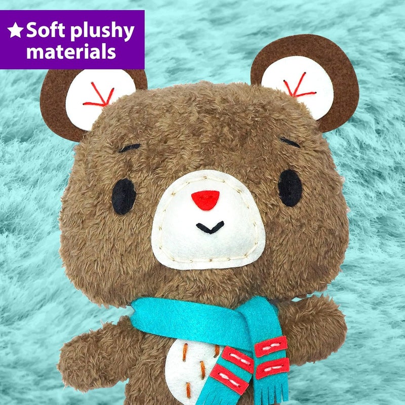 KRAFUN Sewing Kit for Kids Age 7 8 9 10 11 12 Beginner My First Art & Craft, Includes 3 Stuffed Animal Dolls Teddy, Raccoon and Owl, Instructions & Plush Felt Materials for Learn to Sew, Embroidery - Image 4
