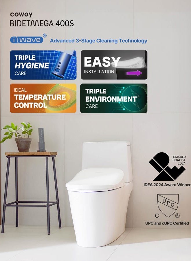 COWAY Electronic Bidet Elongated Toilet Seat with Instantaneous Water Heating, Heated Seat and Dryer, Soft Close Lid, Stainless Nozzle, Self Cleaning, Remote Control 400S - Image 2