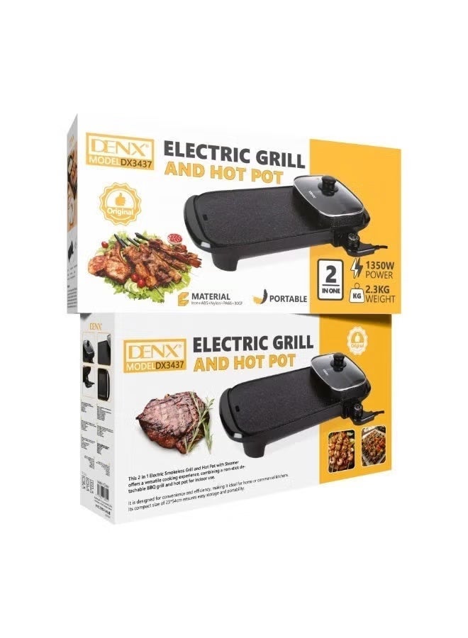 Denx Harbour Delights - DENX Electric Grill and Hot Pot (2 in 1) 1350W, Portable, Iron and Nylon, 2.3KG, Model DX3437 - Image 2