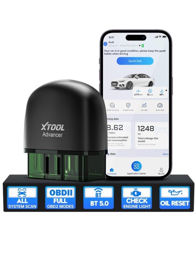 أداة اكس  Advancer AD20 Pro OBDII Scan Tool for iPhone & Android,  Newest Enhanced Wireless OBD2 Code Reader with Full System Diagnostics, Maintenance Light Reset, Check Engine Light On - Image 1