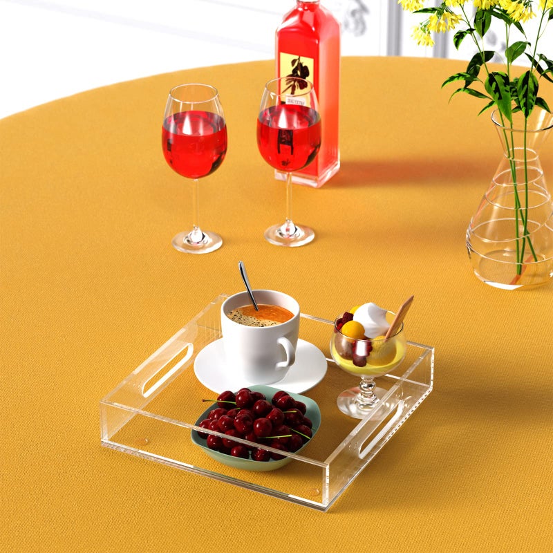 KOTEMON Acrylic Serving Tray with Handles-12x12x2.36Inch-Decorative Tray Letter Tray Organizer for Ottoman Coffee Table Countertop, Clear - Image 5