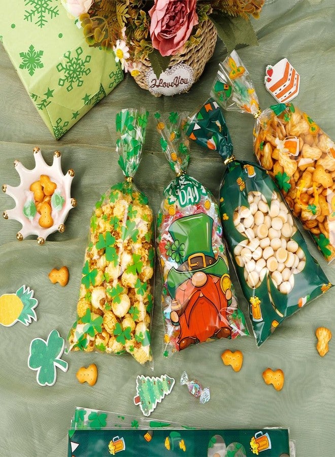 ChicQuench St. Patrick's Day Cellophane Treat Bags, 100PCS Green Lucky Shamrock Candy Bags, Gift Bags with 100PCS Twist Ties for St. Patrick Day Irish Party Supplies - Image 4
