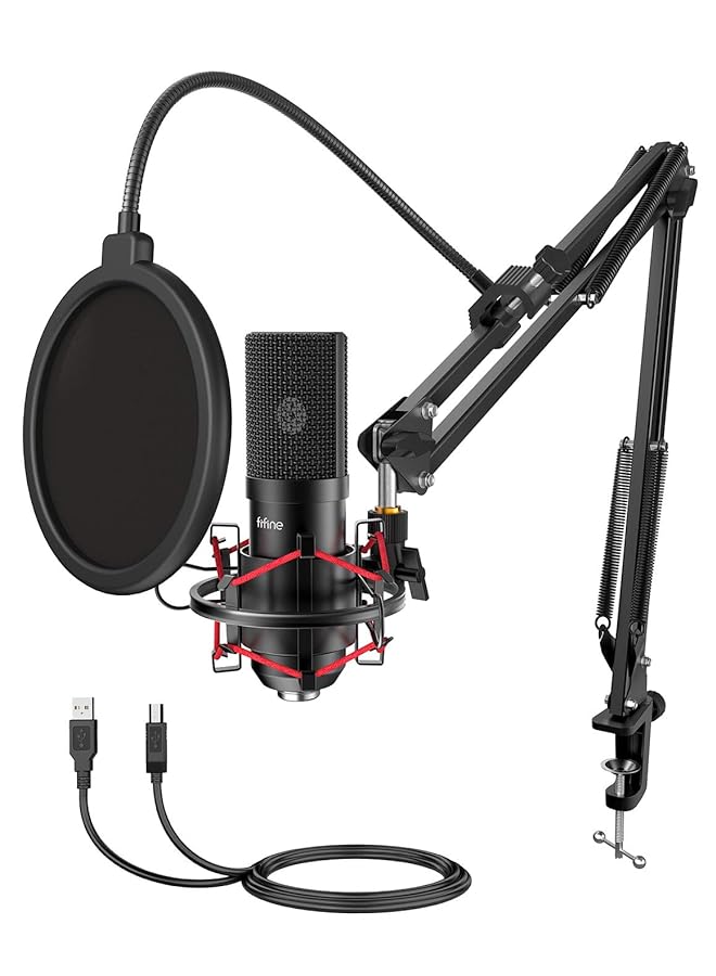 FIFINE Usb Microphone Set With Flexible Boom Arm Stand Pop Filter Plug And Play With Pc Desktop Laptop Computer Streaming Podcast Instrument Mic Kit For Home Studio T732 - Image 1