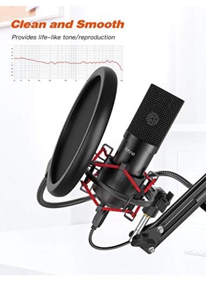 FIFINE Usb Microphone Set With Flexible Boom Arm Stand Pop Filter Plug And Play With Pc Desktop Laptop Computer Streaming Podcast Instrument Mic Kit For Home Studio T732 - Image 2