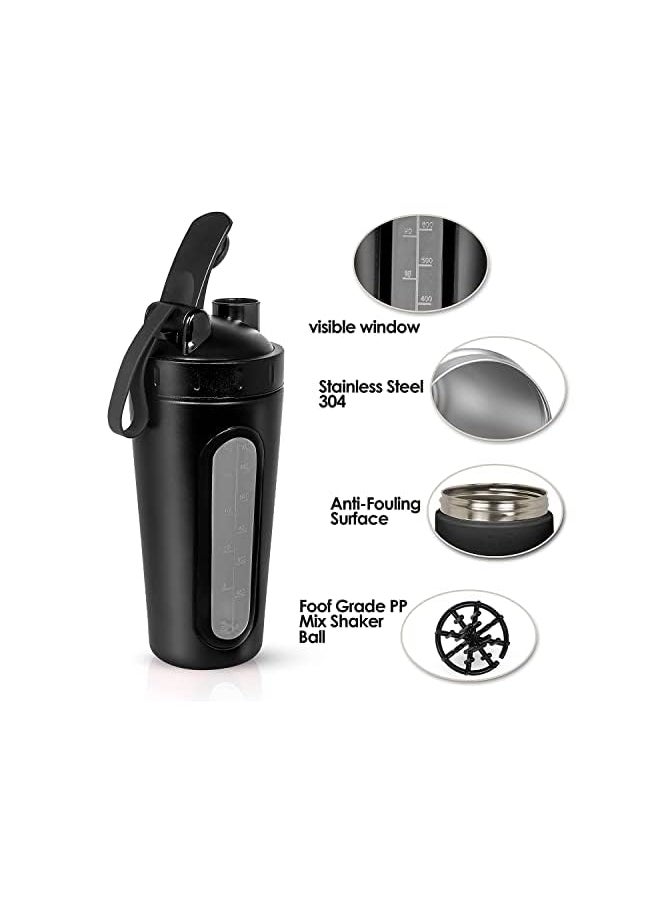 Occuwzz - Shaker Bottle Stainless Steel 28Oz Sports Water Bottle With Mixing Ball Leakproof Protien Shake Container Bpa Free Easy Clean Bottles For Protein Mixes Gym Workout Fitness(Black) - Image 1