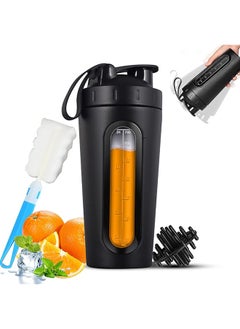 Shaker Bottle Stainless Steel 28Oz Sports Water Bottle With Mixing Ball Leakproof Protien Shake Container Bpa Free Easy Clean Bottles For Protein Mixes Gym Workout Fitness(Black)
