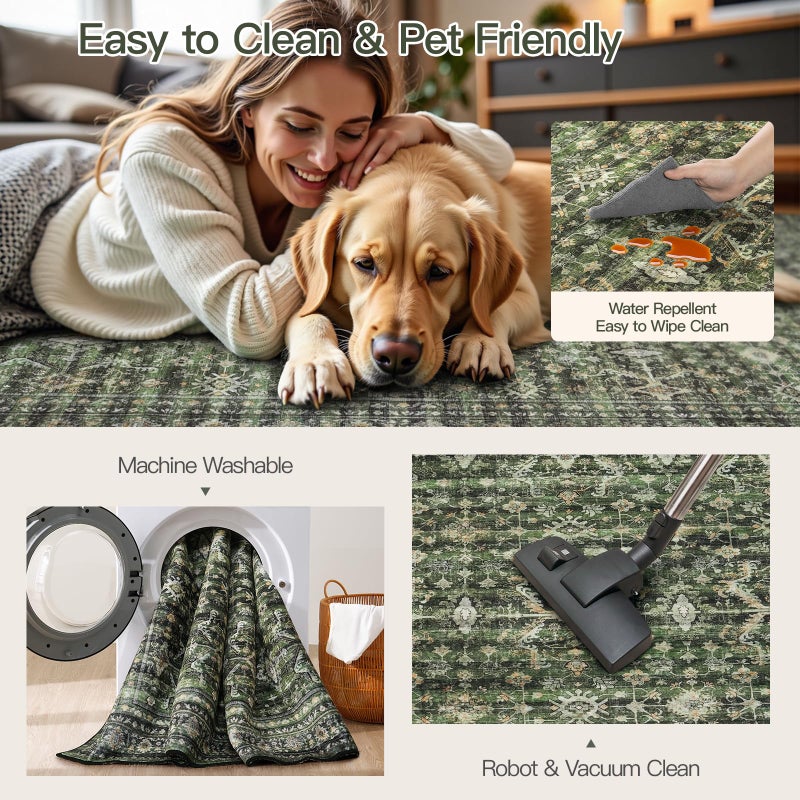 Lofus 5x7 Area Rug for Living Room,Green Washable Area Rugs with Non-Slip Backing,Soft Boho Carpets for Bedroom Dining Room Home Office Indoor Nursery - Image 4