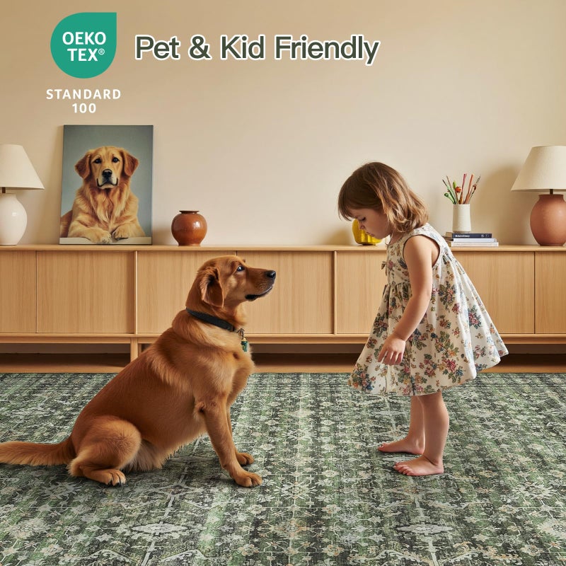 Lofus 5x7 Area Rug for Living Room,Green Washable Area Rugs with Non-Slip Backing,Soft Boho Carpets for Bedroom Dining Room Home Office Indoor Nursery - Image 5