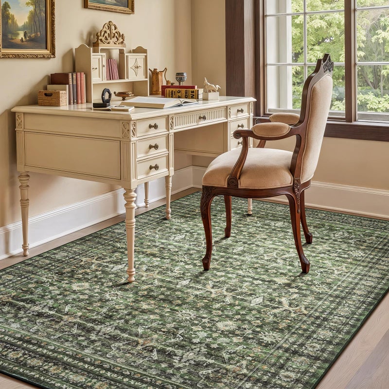 Lofus 5x7 Area Rug for Living Room,Green Washable Area Rugs with Non-Slip Backing,Soft Boho Carpets for Bedroom Dining Room Home Office Indoor Nursery - Image 2