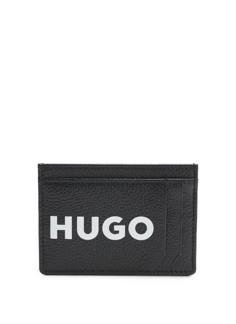 هوجو Grained-leather card holder with contrast logo