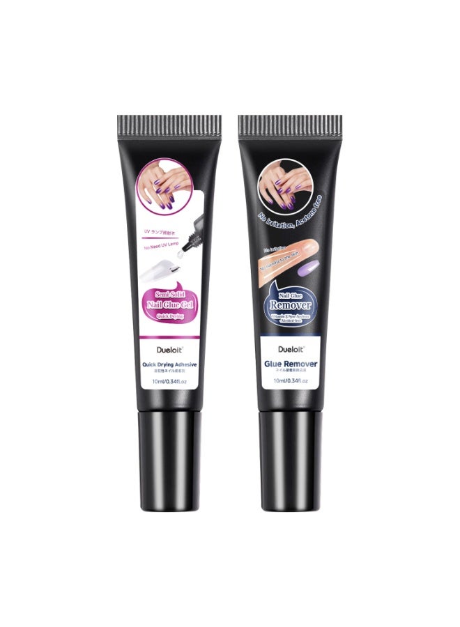 Dueloit Newly Upgraded False Nails Glue, Quick Drying 10g Semi Solid Nail Glue With 10ml Remover For Press On Nails Tips No Need For UV Lamp Long Lasting Fake Acrylic Nails Kit Glue Gel - Image 1