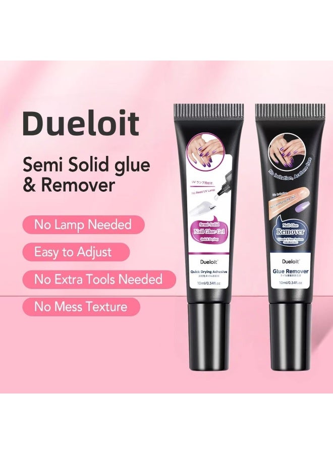 Dueloit Newly Upgraded False Nails Glue, Quick Drying 10g Semi Solid Nail Glue With 10ml Remover For Press On Nails Tips No Need For UV Lamp Long Lasting Fake Acrylic Nails Kit Glue Gel - Image 2
