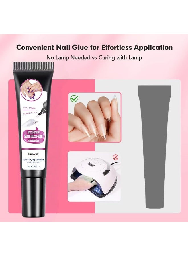 Dueloit Newly Upgraded False Nails Glue, Quick Drying 10g Semi Solid Nail Glue With 10ml Remover For Press On Nails Tips No Need For UV Lamp Long Lasting Fake Acrylic Nails Kit Glue Gel - Image 3