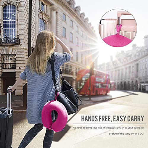 Fabuday Memory Foam Neck Pillows for Travel - Travel Neck Pillows for Airplanes with Attachable Snap Strap Soft Washable Cover, Flight Neck Pillows Provide Neck Rest for Traveling, Car, Home, Office, Pink - Image 2