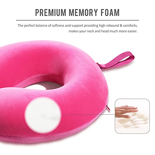 Fabuday Memory Foam Neck Pillows for Travel - Travel Neck Pillows for Airplanes with Attachable Snap Strap Soft Washable Cover, Flight Neck Pillows Provide Neck Rest for Traveling, Car, Home, Office, Pink - Image 4