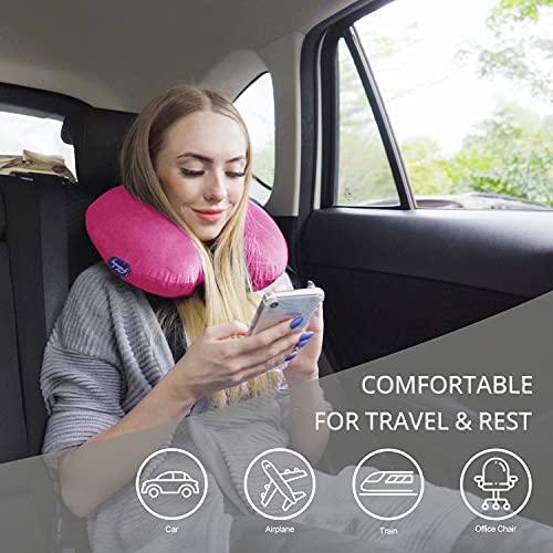 Fabuday Memory Foam Neck Pillows for Travel - Travel Neck Pillows for Airplanes with Attachable Snap Strap Soft Washable Cover, Flight Neck Pillows Provide Neck Rest for Traveling, Car, Home, Office, Pink - Image 3
