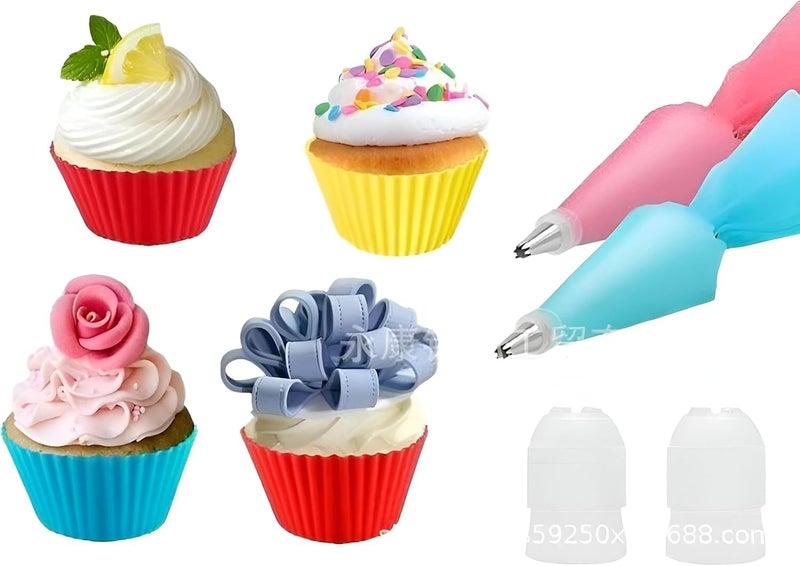 Cake Decorating Set – Silicone Piping Bag with 6 Stainless Steel Nozzles, Heat-Resistant, Rust-Proof, Professional Cake & Cupcake Decorating Tool for Cream, Buttercream & Chocolate (One pack) - Image 2
