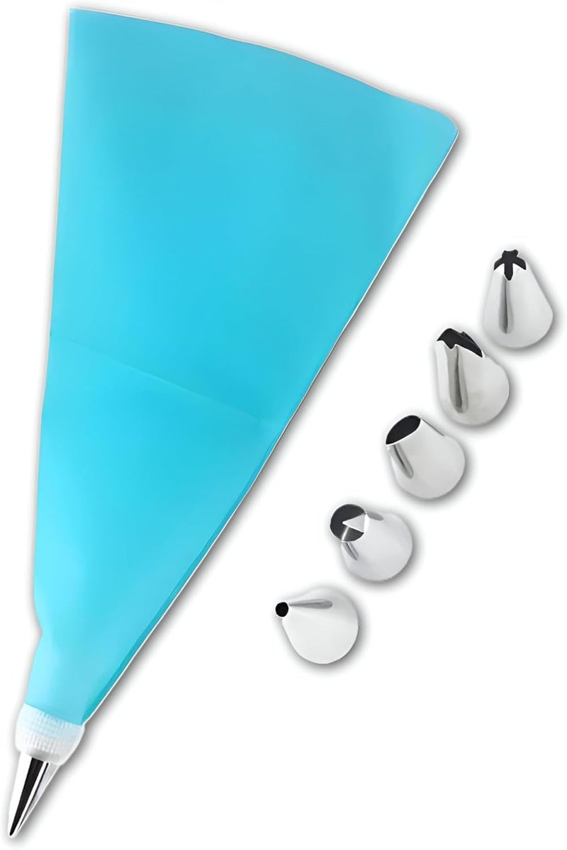 Cake Decorating Set – Silicone Piping Bag with 6 Stainless Steel Nozzles, Heat-Resistant, Rust-Proof, Professional Cake & Cupcake Decorating Tool for Cream, Buttercream & Chocolate (One pack) - Image 1