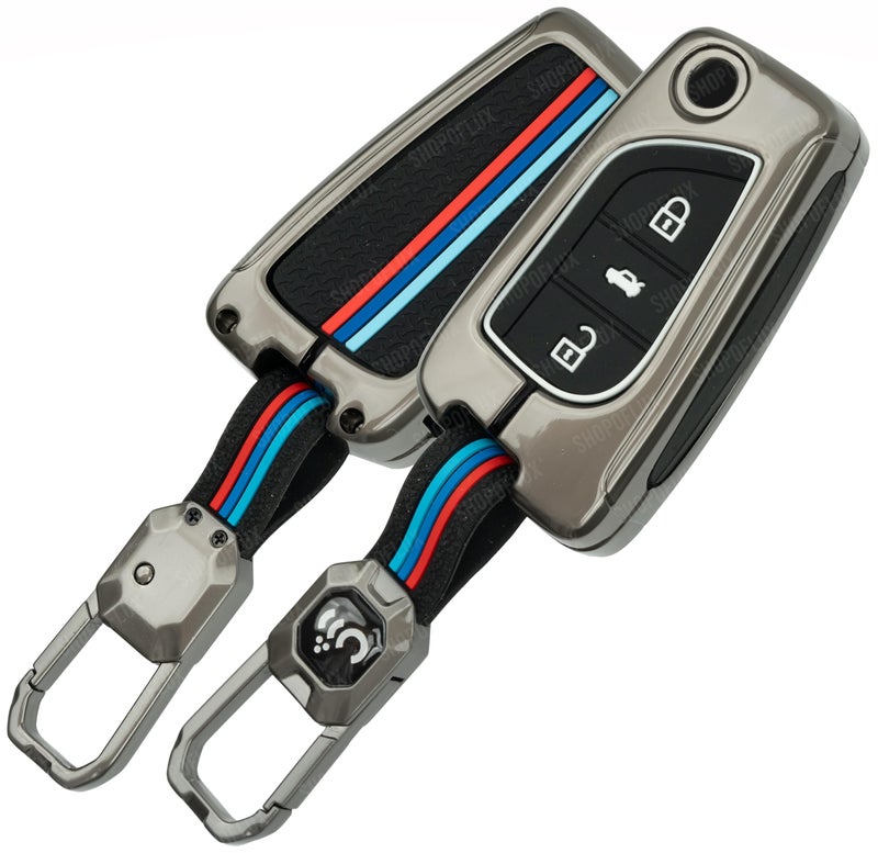 SHOPOFLUX Metal Key Cover Compatible with Toyota Innova Crysta | Corolla Altis 3 Button Flip Key (Pack of 1) - Image 1
