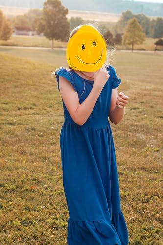 RETSUGO Blue Little Girls Dress Flutter Sleeve Stretchy A-Line Swing Flared Skater Party Dress Short Flowy Pleated Royal Blue Dresses with Belt6-7/1448 - Image 2