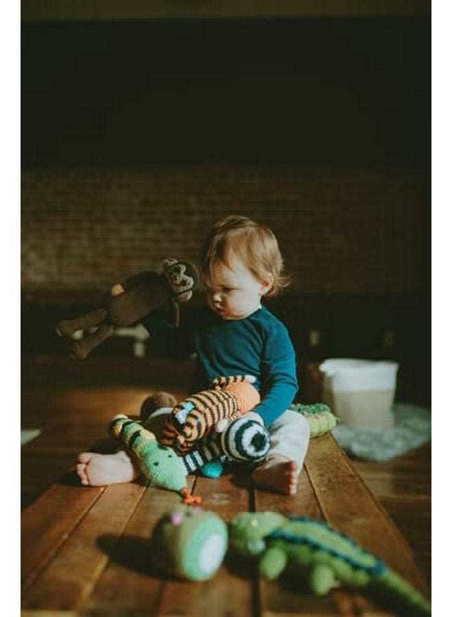 Pebble Fair Trade Handmade Crochet Cotton Crocodile Rattle Deep Green - Image 2