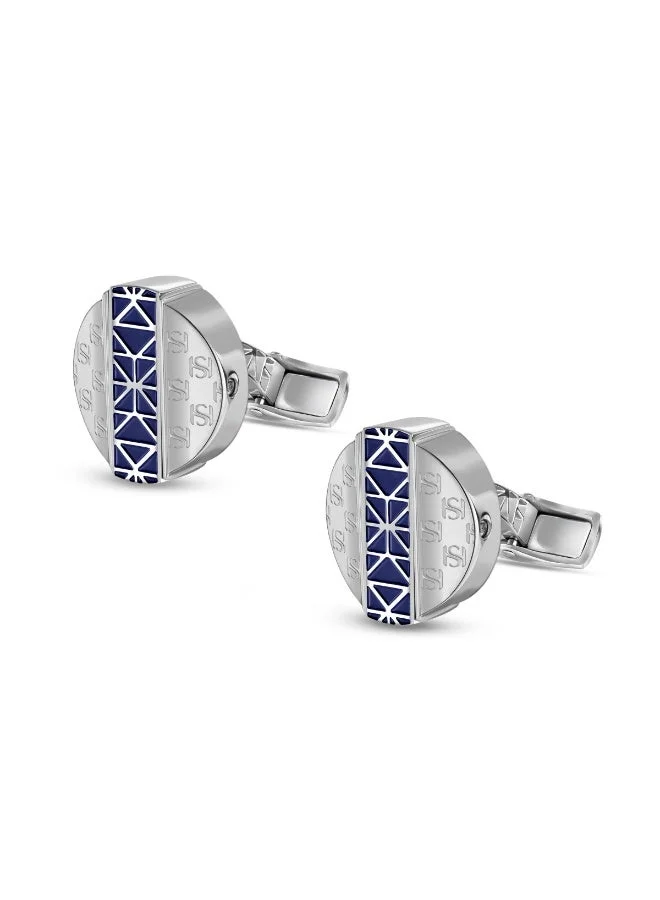 Saint Honore Paris Champ De Mars Blue and Silver Stainless Steel Cufflinks for Men