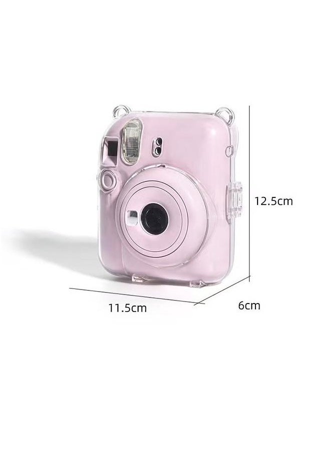 Generic - 3 Pack Clear Camera Case Compatible with Fujifilm Instax Mini 12 Instant Camera - Mini 12 Hard Case with Photo Pocket Holds on Back and Adjustable Shoulder Strap u0026 Cute Camera Sticker (Pink) - Image 1