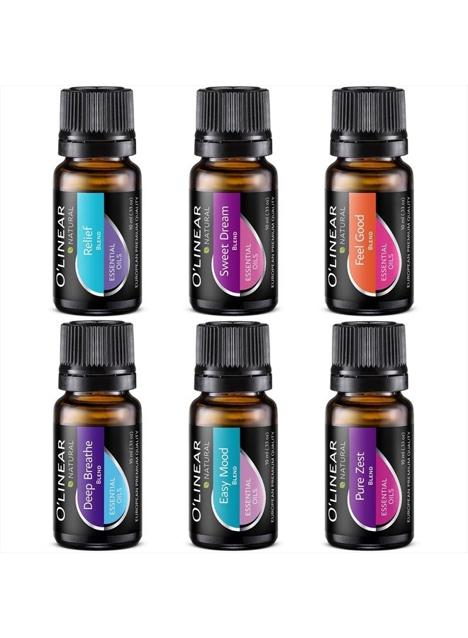 O'linear Essential Oils 6 Blends Set - Perfect for Humidifiers and Diffusers, Aromatherapy Diffuser Oils Scents, Essential Oil Kit for Home Use, Essential Oil Pack with Various Scents