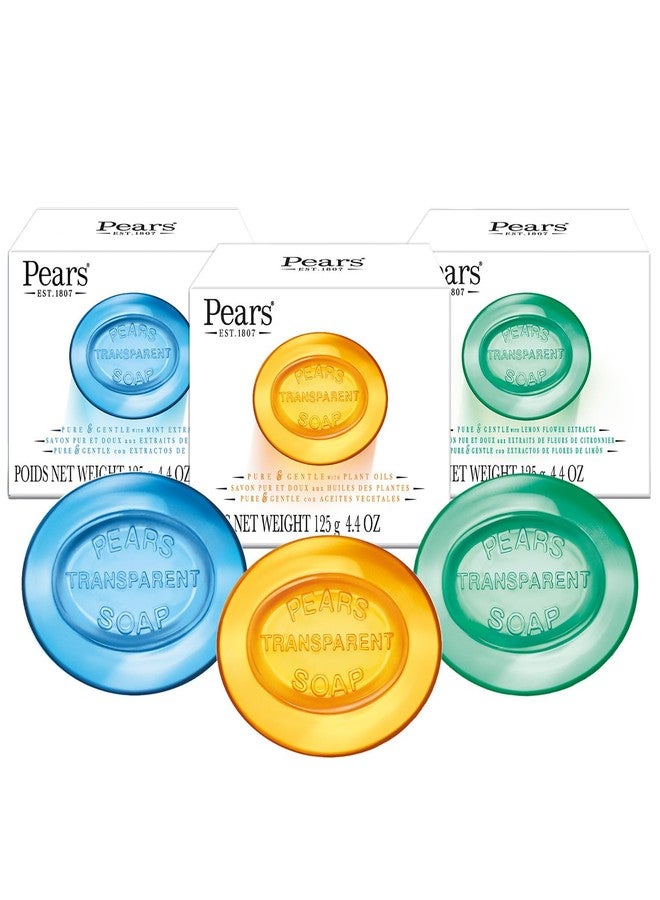 Pears Glycerin Soap Bar Variety 3-Pack, Transparent Green, Blue, and Amber Bars for Soft, Glowing Skin, 3.53 Oz Ea - Image 1