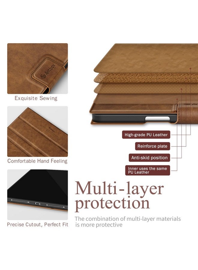 Antbox for iPad Pro 13 Inch Case M4(2024), Built-in Pencil Holder, Supports Pencil Pro/(USB-C), Auto Sleep/Wake Function PU Leather iPad Pro 13 Case Cover (Brown) - Image 5