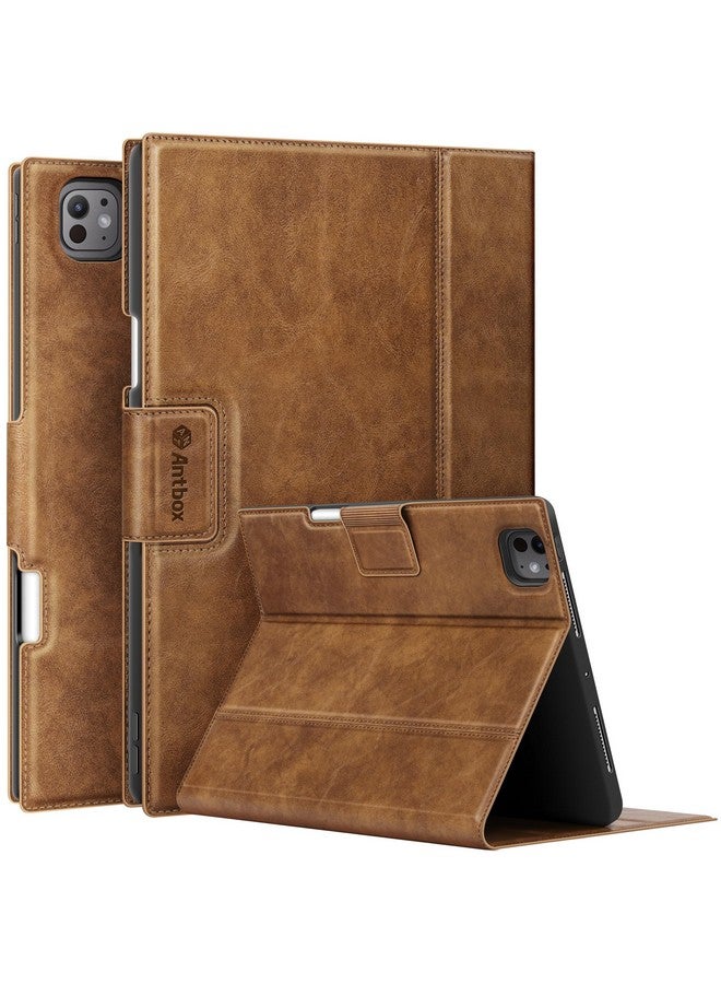 Antbox for iPad Pro 13 Inch Case M4(2024), Built-in Pencil Holder, Supports Pencil Pro/(USB-C), Auto Sleep/Wake Function PU Leather iPad Pro 13 Case Cover (Brown) - Image 1