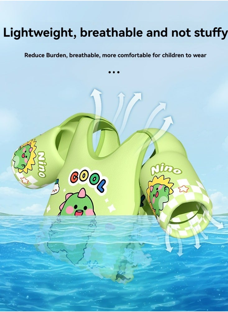Dominy Non-inflatable children's buoyancy vest for boys and girls with floating sleeves, baby armbands, beginner buoyancy swimsuits,Baby Pool Float Fit 20-60 Lbs,2-7 years oldChildren Water Sports Learning Swim Training Equipment,Beach Supplies(Green)  - Image 2