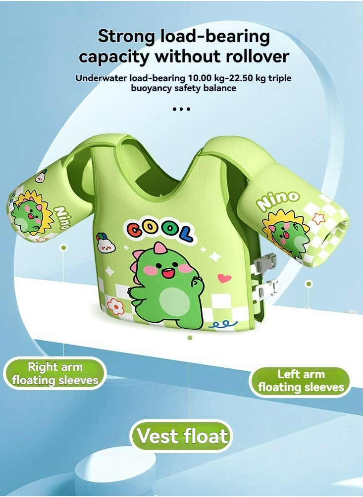 Dominy Non-inflatable children's buoyancy vest for boys and girls with floating sleeves, baby armbands, beginner buoyancy swimsuits,Baby Pool Float Fit 20-60 Lbs,2-7 years oldChildren Water Sports Learning Swim Training Equipment,Beach Supplies(Green)  - Image 3