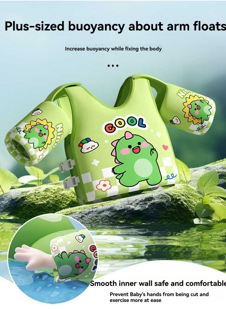 Dominy Non-inflatable children's buoyancy vest for boys and girls with floating sleeves, baby armbands, beginner buoyancy swimsuits,Baby Pool Float Fit 20-60 Lbs,2-7 years oldChildren Water Sports Learning Swim Training Equipment,Beach Supplies(Green)  - Image 5