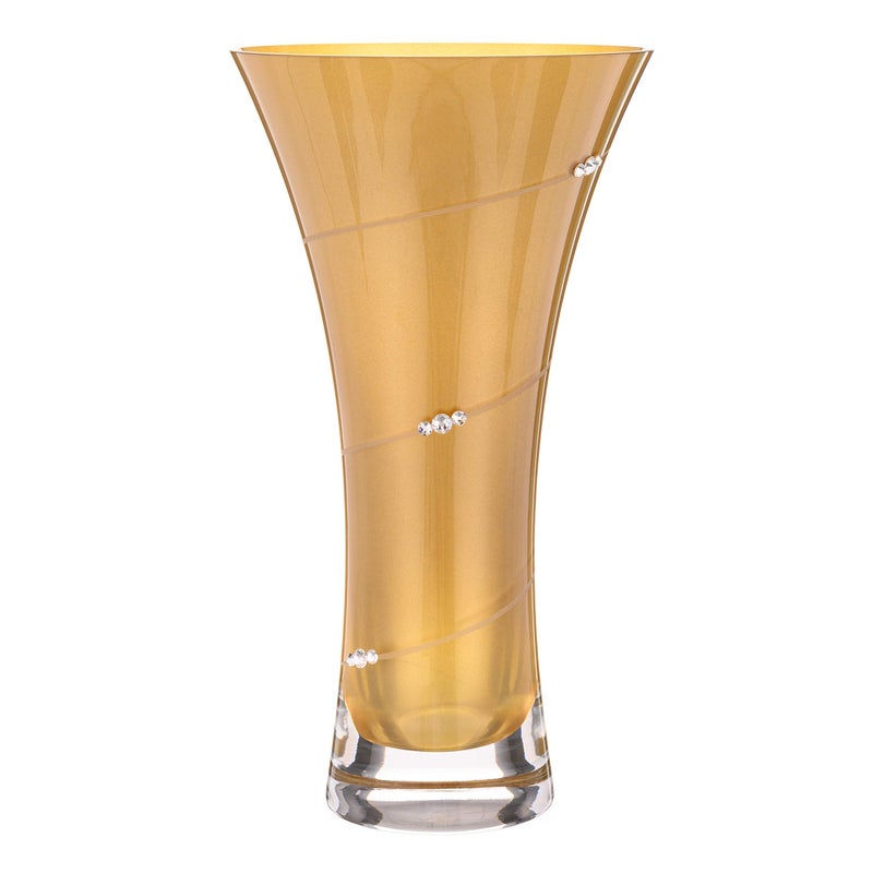 DIAMANTE Swarovski Gold Trumpet Flared Vase with Swarovski Crystals  25cm in gift box