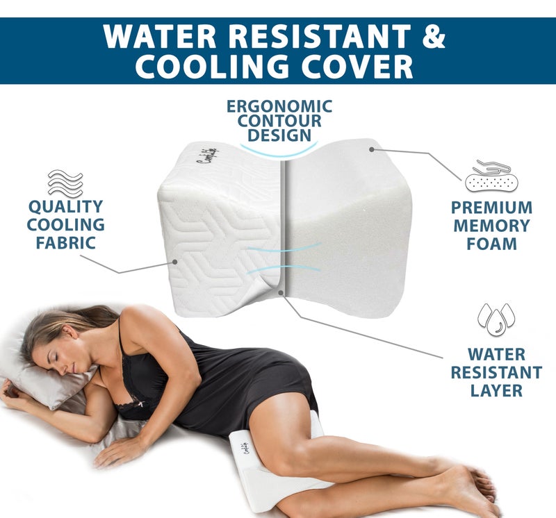 ComfiLife Knee Pillow for Side Sleepers â€“ Cooling Leg Pillow for Side Sleeping â€“ Knee Pillow with Strap for Hip Pain, Back Pain, Sciatica Pain Relief â€“ Memory Foam Hip Pillow Contour Design - Image 4