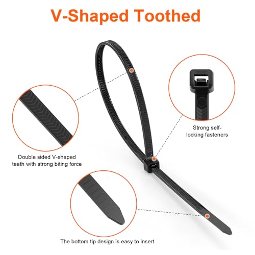 JIANYANG Zip Ties Heavy Duty 12 inch，V-Shaped Toothed Double Sided With 120 LBS Tensile Strength Cable Ties ，Extra Large Wire Ties Adjustable Nylon Tie Wraps for Indoor Outdoor Patented Design（100 Pack Black） - Image 2