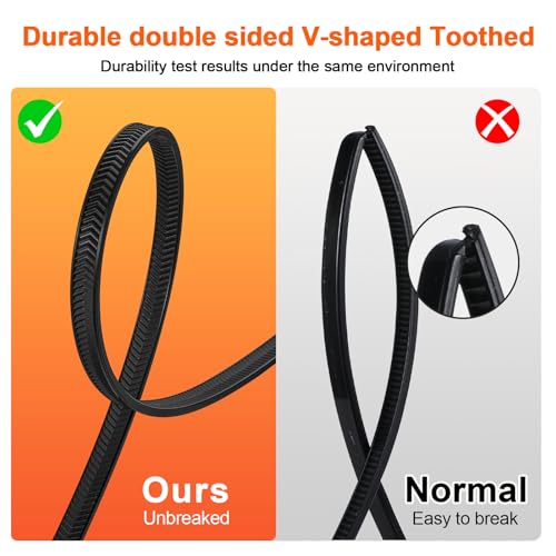 JIANYANG Zip Ties Heavy Duty 12 inch，V-Shaped Toothed Double Sided With 120 LBS Tensile Strength Cable Ties ，Extra Large Wire Ties Adjustable Nylon Tie Wraps for Indoor Outdoor Patented Design（100 Pack Black） - Image 4
