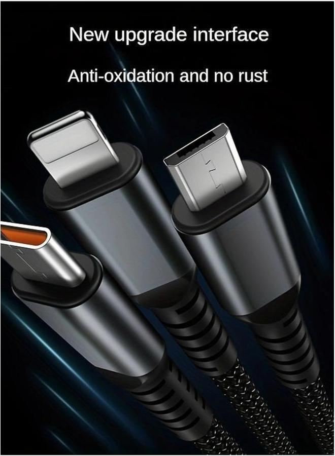 بروماس كابل شحن ونقل بيانات أصلي مغطى بالنايلون 3 في 1 متوافق مع جميع الأجهزة iPhone Huawei Samsung Xiaomi اللون الأسود - Image 5