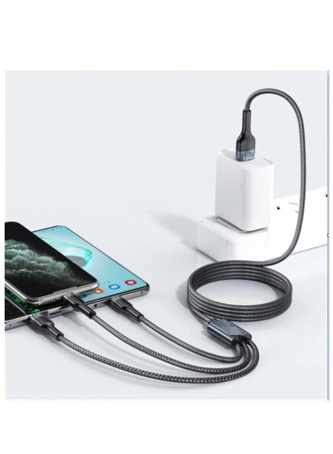 بروماس كابل شحن ونقل بيانات أصلي مغطى بالنايلون 3 في 1 متوافق مع جميع الأجهزة iPhone Huawei Samsung Xiaomi اللون الأسود - Image 2