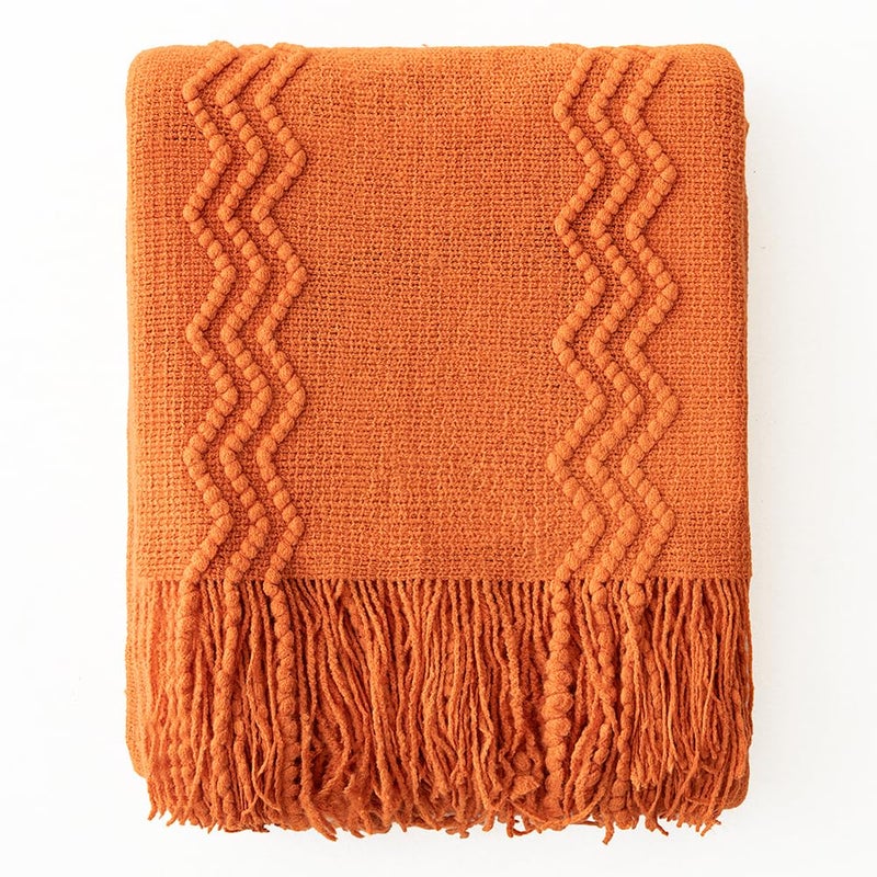 ميولي Miuleee محترق برتقالي بطانية رمي التريكو للأريكة سقوط بطانية متماسكة مع شرابات مريحة ببوت المنسوجة بوهو من أجل أريكة سرير كرسي النمط الاكريليك 50 "x60" " - Image 2