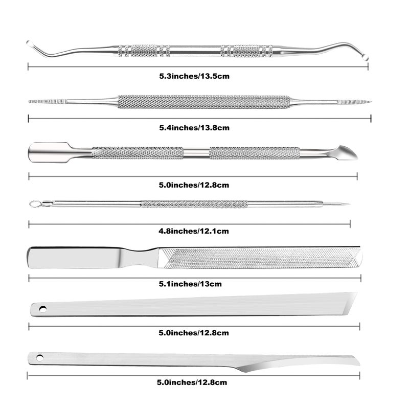 ZIZZON 7 Pcs Ingrown Toenail File and Lifters Set, Stainless Steel Ingrown Toenail Removal Kit, Under Nail Cleaner Pedicure Tools - Image 2