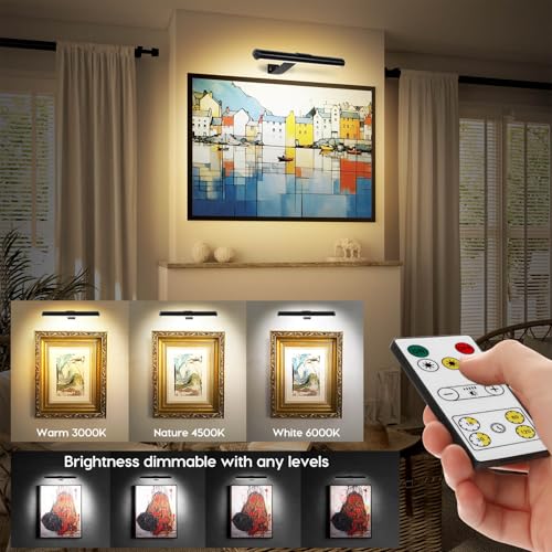 TINTINDOC Picture Light Battery,Brightness Dimmable Timer Setting,Rechargeable Painting Light for Pictures Display Art on Wall with 3 Colors Lighting Remote,Used for Frames Dartboard Portrait - Image 3