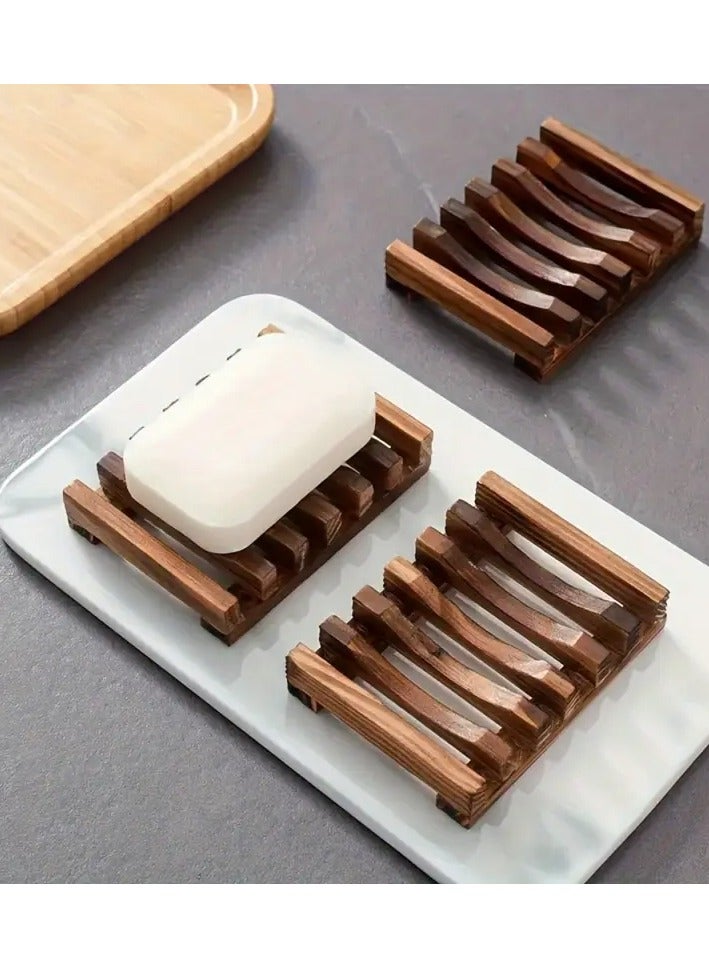 يوكانبي قطعتان من صحن الصابون الخشبي الأنيق بتصميم تصريف ذاتي - مثالي لديكور وتنظيم الحمام - Image 1